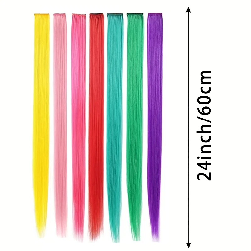 Purple Hair Extensions 6Pcs Colored Clip in Hair Extensions Synthetic 24 inch Rainbow Extensions Dress Up Fashion Party Birthday image 6