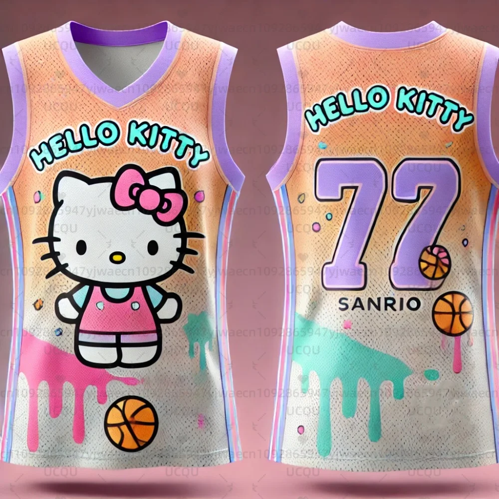 الصيف الفتيات المرأة ثلاثية الأبعاد مطبوعة مرحبا كيتي بنين تدريب الرجال الرياضة سترة دون أكمام كرة السلة تانك القمم تي شيرت #6