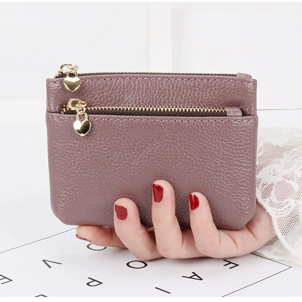 PU Leather Short Small Women Clutch Card Holder Mini Coin Purse Keychain Wallet
