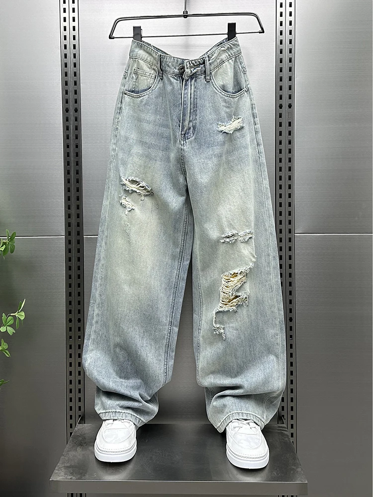 

Американские винтажные мужские повседневные свободные джинсы с прямыми штанинами, летние новые трендовые брендовые брюки Harlan для отдыха