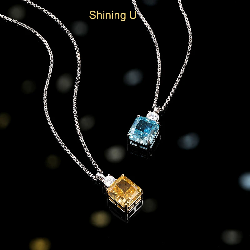 Shining U S925 Silver Pendant Necklace Crushed Ice Cut Gems 9*10mm for Women Fine Jewelry