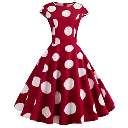 90s Vintage Polka Dot Printed Party Dress Women Retro Evening Party Prom Swing Dresses Ladies Elegant A-line Dresses Vestido