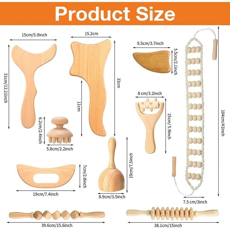 ボディモデリング用の自己マッサージツール,木製のセルライトローラー,ネックレススティック,木製の療法セット