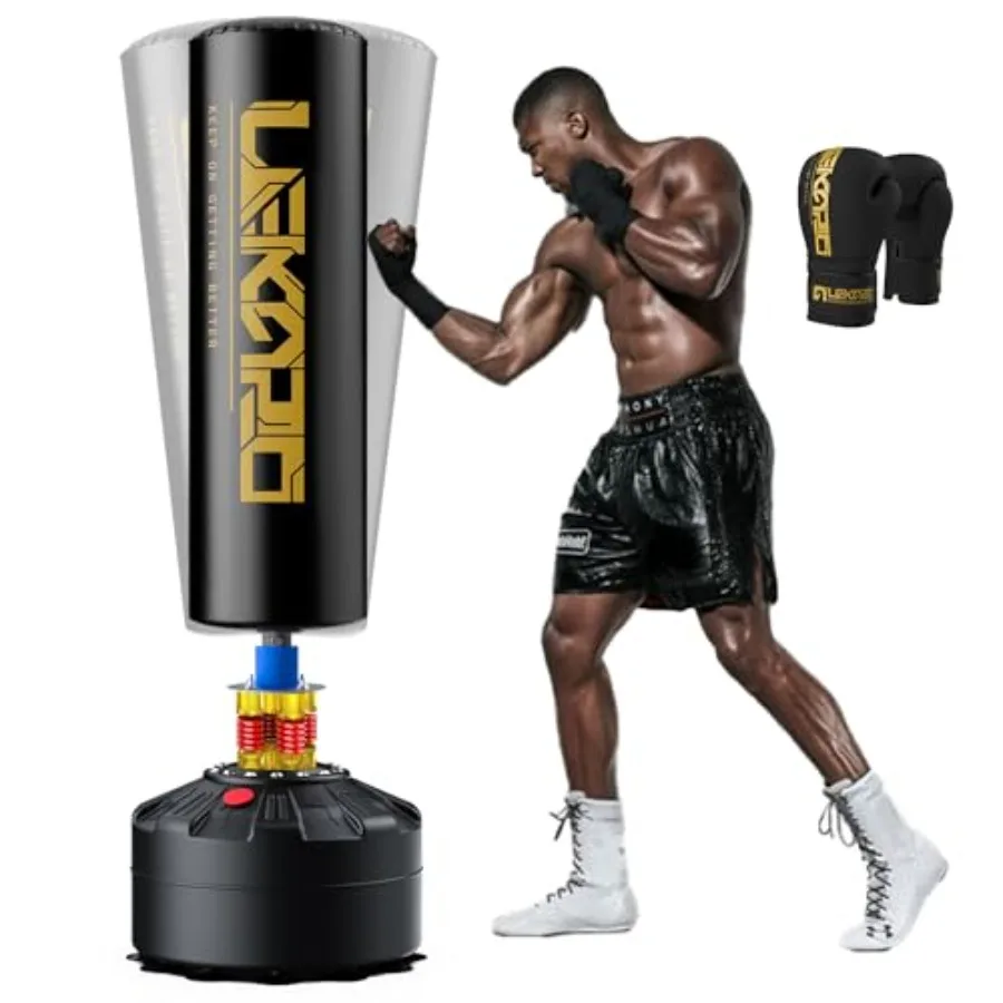 Freestanding Punching Bag for Home Gym Use Steel Frame with Black Vinyl Cover Stable Base with Sand/Water Fill Includes Boxing