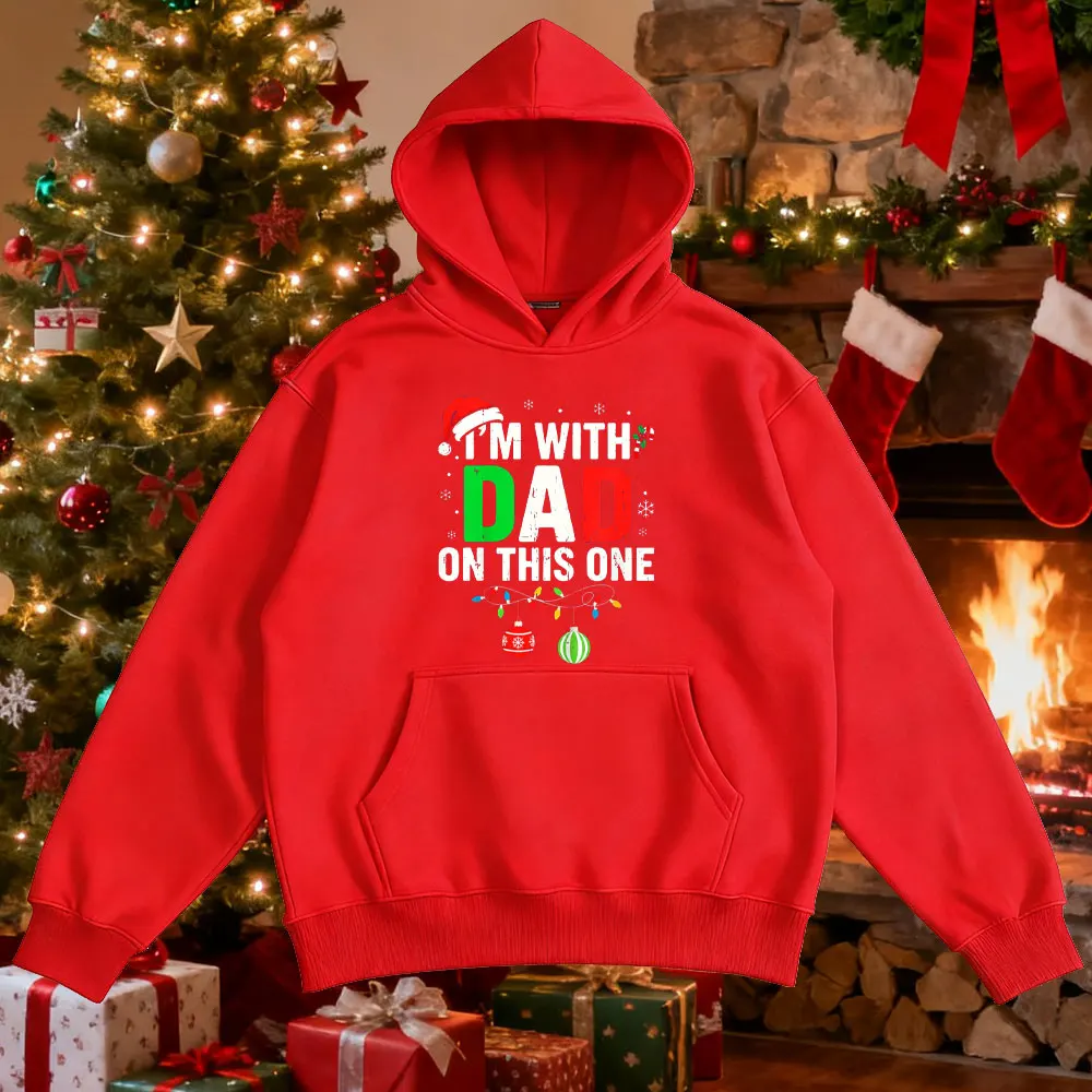 أنا مع والد على هذا واحد مضحك مطابقة الأسرة عيد الميلاد هوديس عيد الميلاد سعيد الرجال النساء طويلة الأكمام البلوز الرجال الملابس #3