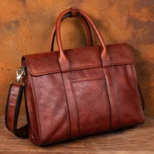 Vegetable tanned leather handbag men's messenger bag briefcase leather shoulder messenger bag casual men's bag