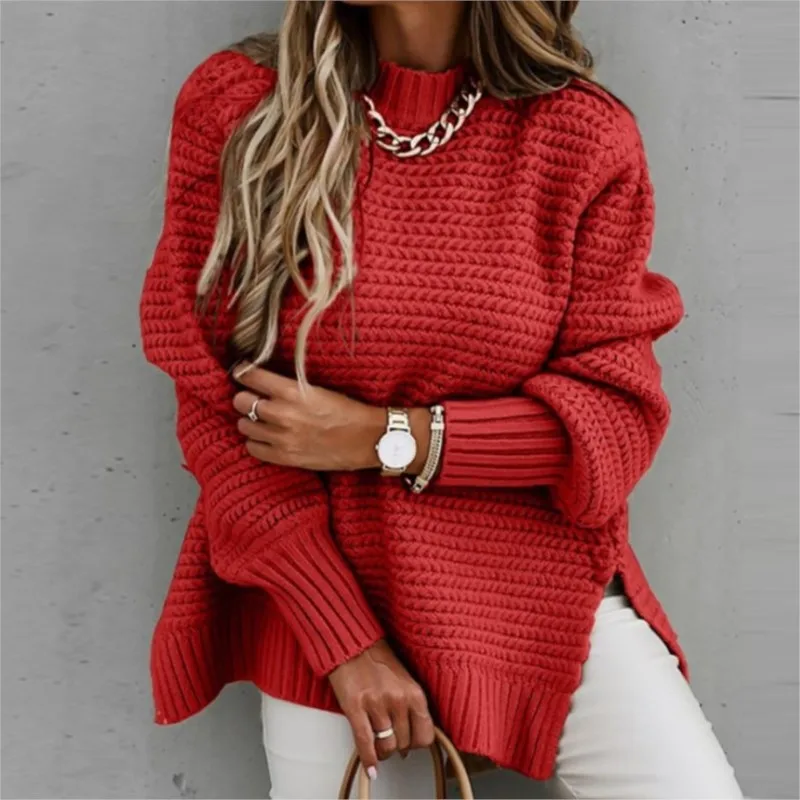 2025 maglione delle nuove donne mezzo collo alto autunno e inverno allentato elegante stile casual a maniche lunghe pullover in tinta unita lavorato a maglia