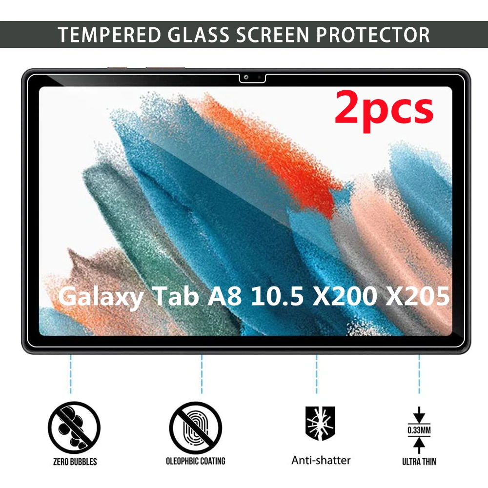 2Pcs Tempered Glass for Samsung Galaxy Tab A8 10.5inch 2021 Tablet Protective Film Tab A8 10.5 X200 X205 Screen Protector Glass