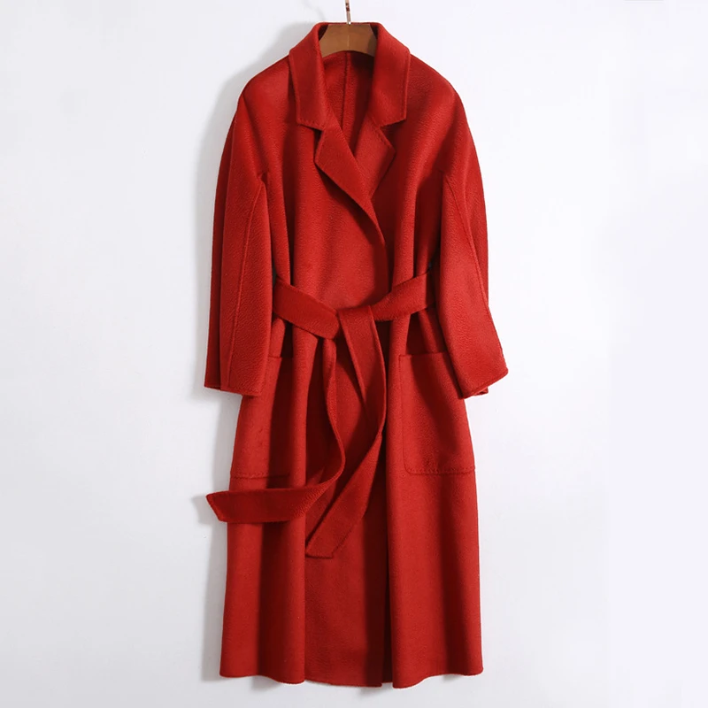 LANMREM Popular 2024 High End Water Ripple Double-sided Wool Coat Women Long Bathrobe Style Autumn Winter Coat For Female 2A462