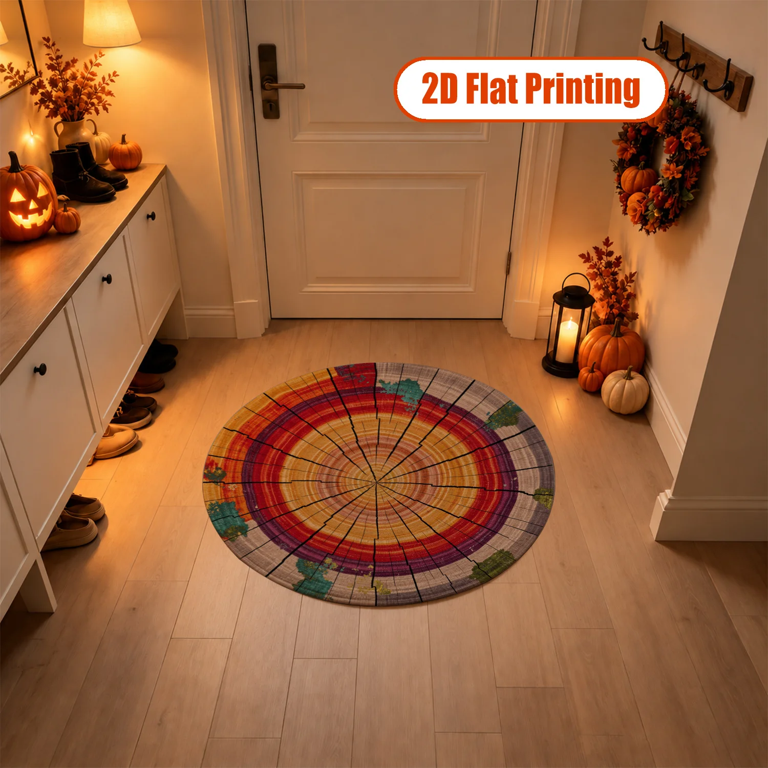 Tree Ring Wood Slice Pattern Round Area Rug Velvet Fabric Machine Washable Soft Floor Mat for Living Room Bedroom Dining Room Entryway Decor Halloween Thanksgiving Christmas New Year Festival Accent Rug