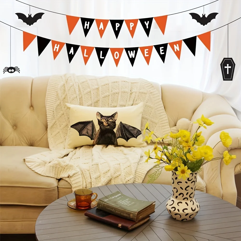 1pc Black Cat with Bat Wings Lumbar Pillow Cover,Suitable for Sofa,Bedroom,Living Room,Halloween Decor,Sweet Gift for Cat Lovers