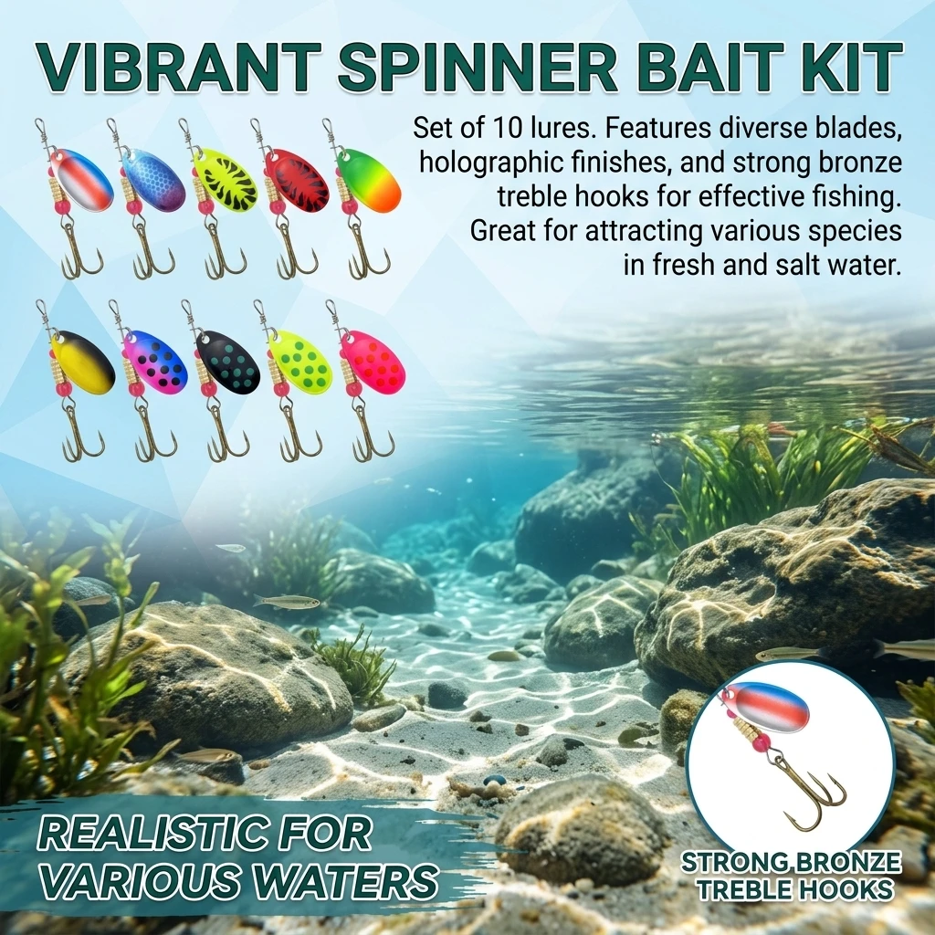 Metal Spinnerbait Fishing Lure Kit 10pcs Multi Color Plated Painted Rotating Luya Bait Portable Outdoor Fishing Accessories