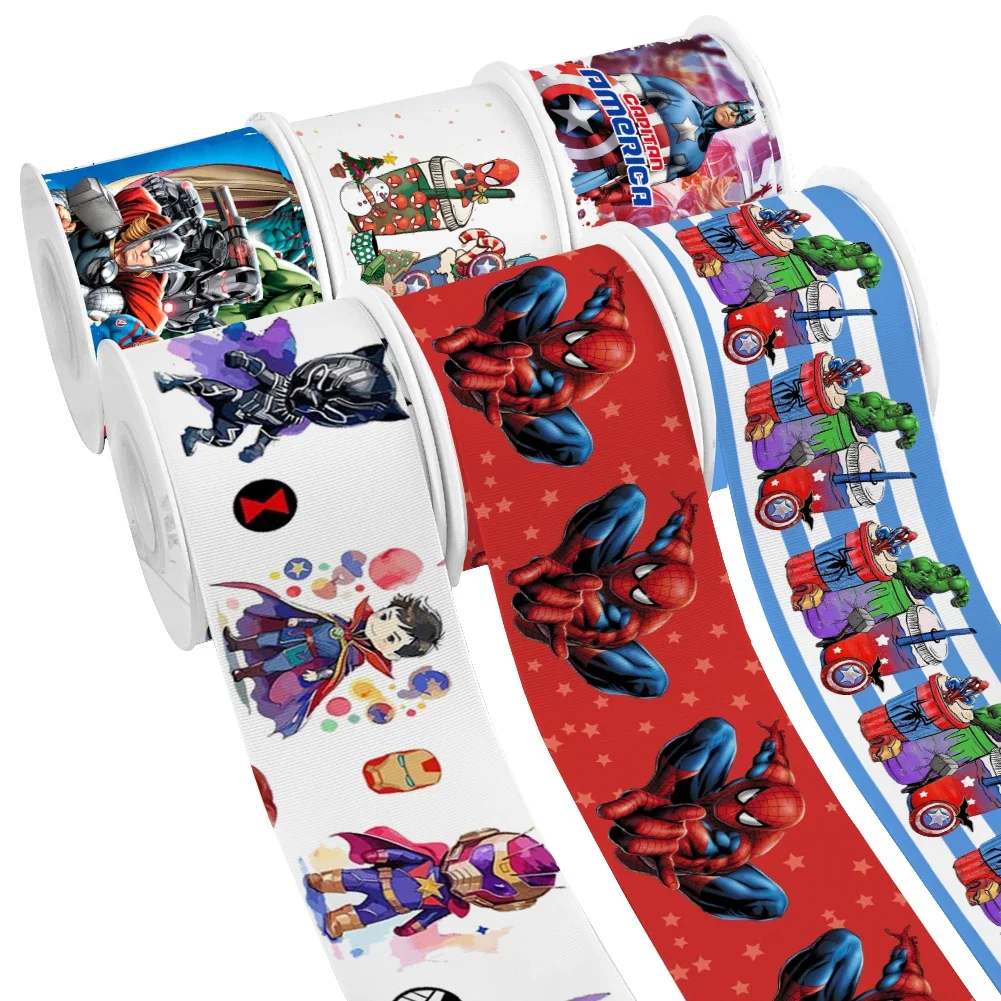 10yards Disney Marvel Cartoon Hero Character Pattern Printed Grosgrain Ribbon for DIY Girl Headwear Bows Satin Ribbon