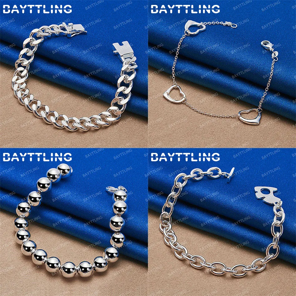

Luxury 925 Sterling Silver Exquisite Round Bead Heart Bracelet Women Fashion Jewelry Wedding Party Accessories Charm