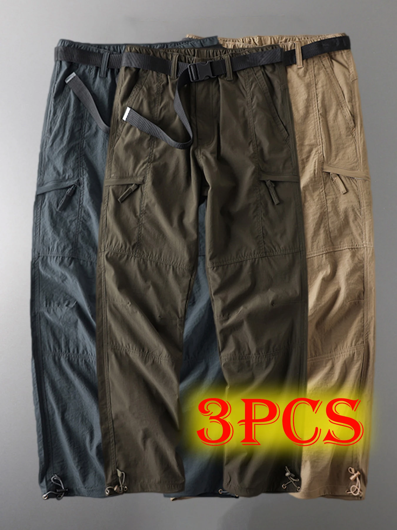 

3Pcs Men's Tactical Hiking Pants Spring Wear-Resistant Multiple Pockets for Camping Fishing Hunting Climbing Trekking