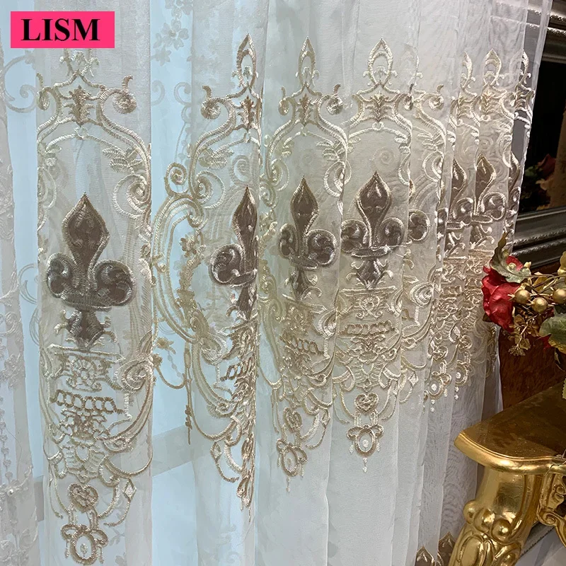 

Nordic French Luxury Gauze Curtain Living Room Bedroom Balcony Bay Window Romantic Light Luxury Elegant Custom Embroidered Tulle