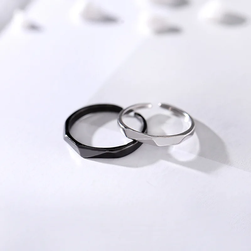 Minimalist Fashion Sterling Silver Adjustable Rhombic Couple Ring for Woman Girls Geometry Jewelry Accessories Gifts Colorfast
