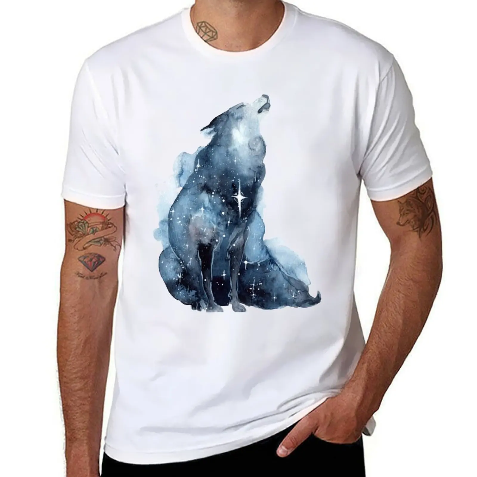 

Galaxy Howling Wolf T-Shirt t shirts for man slim fit t shirts cotton 100% T-Shirt
