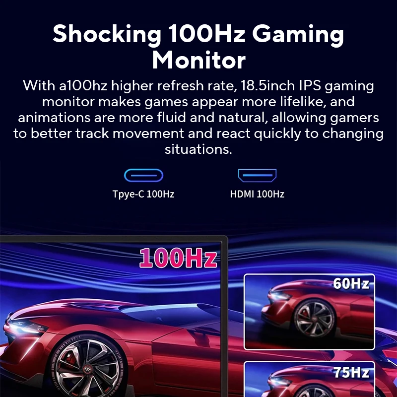 HGFRTEE 18.5inch Portable Monitor 100Hz RGB100% With VESA Hole & Back bracket Laptop Extended Display ADS-IPS HDR Screen image 4