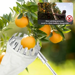 Metal Adjustable Fruit Picker Tool Fruit Picking Harvester with 4.9Ft Telescopic Pole Ergonomic Lightweight Fruit Catcher Fruit