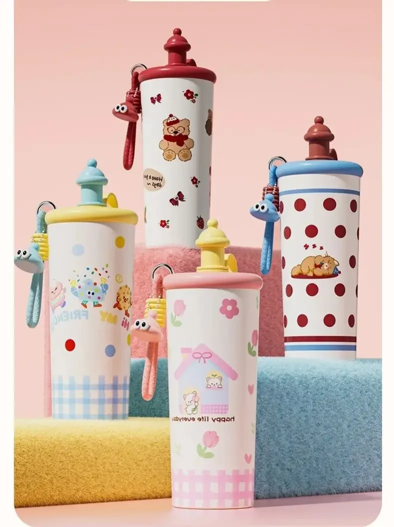 

Stainless Steel Ice Tumbler Water Bottle Thermal Insulation Portable With Rope And Straw Leak-proof Travel Car Cup