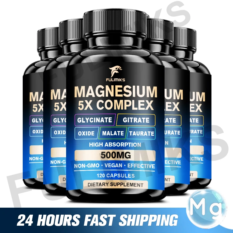 

Magnesium Complex Capsules - Support Muscle, Bone, Heart Health, Improve Sleep, Stress & Anxiety Relief - Dietary Supplement