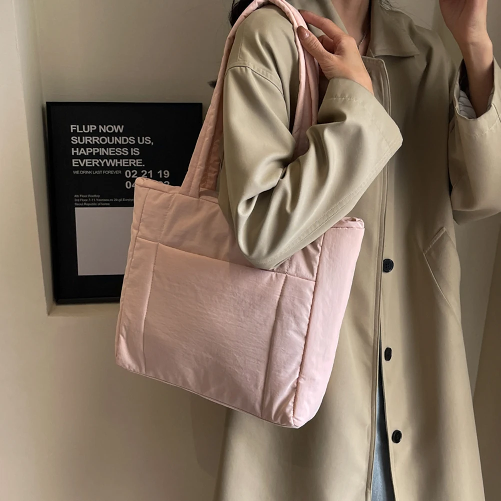 

Women Winter Puffer Bags Solid Color Simple Cloud Bag Large Capacity Fashion Laptop Handbags Simple for Party Travel Work