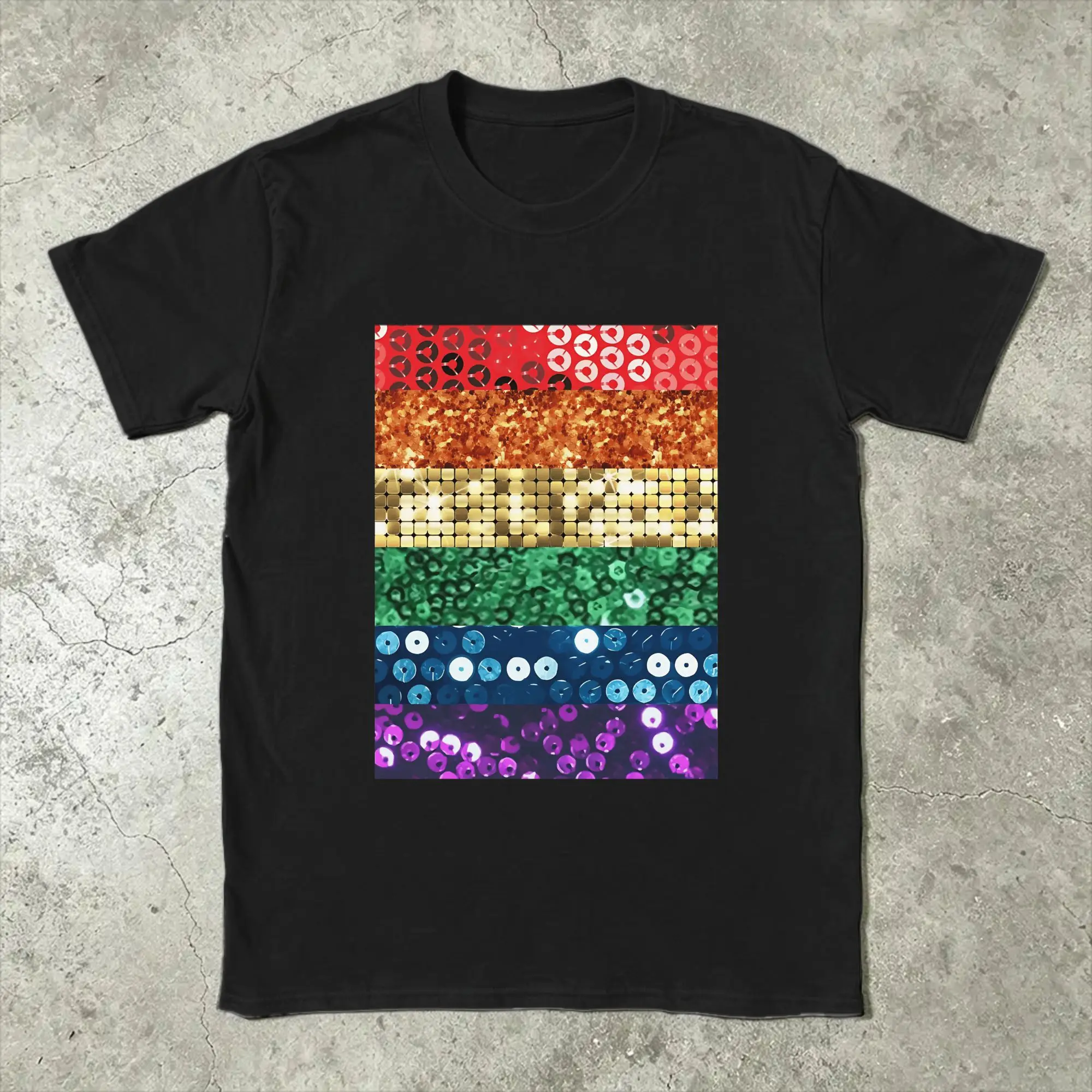 Men Photographic Image of Multi-colored Sequins T Shirt  100% Cotton Clothes Leisure Short Sleeve Gift Idea T-Shirts