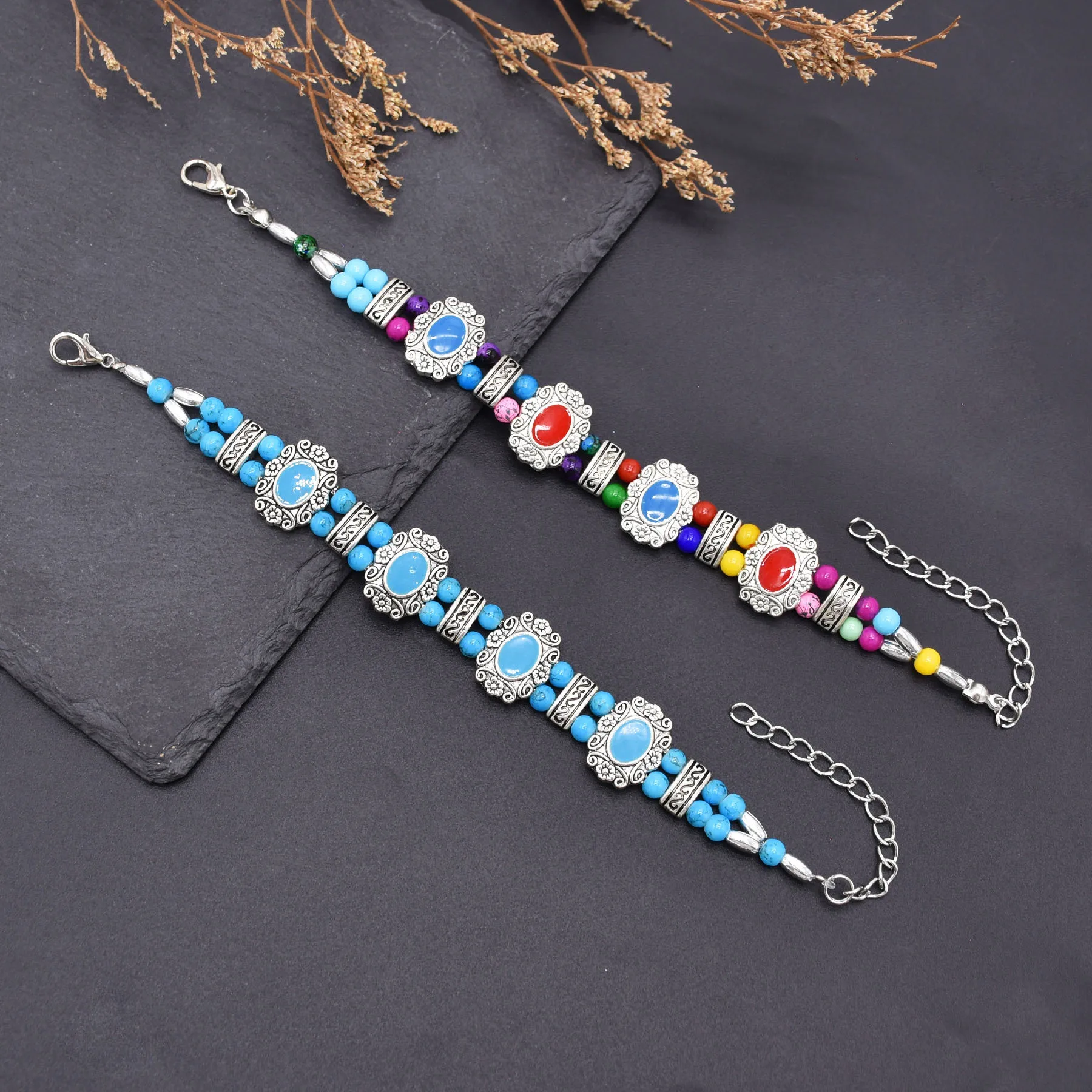 Bohemian Ethnic Style Tourism Handicraft Women's Colorful Beaded Alloy Bracelet Versatile Adjustable Bracelet