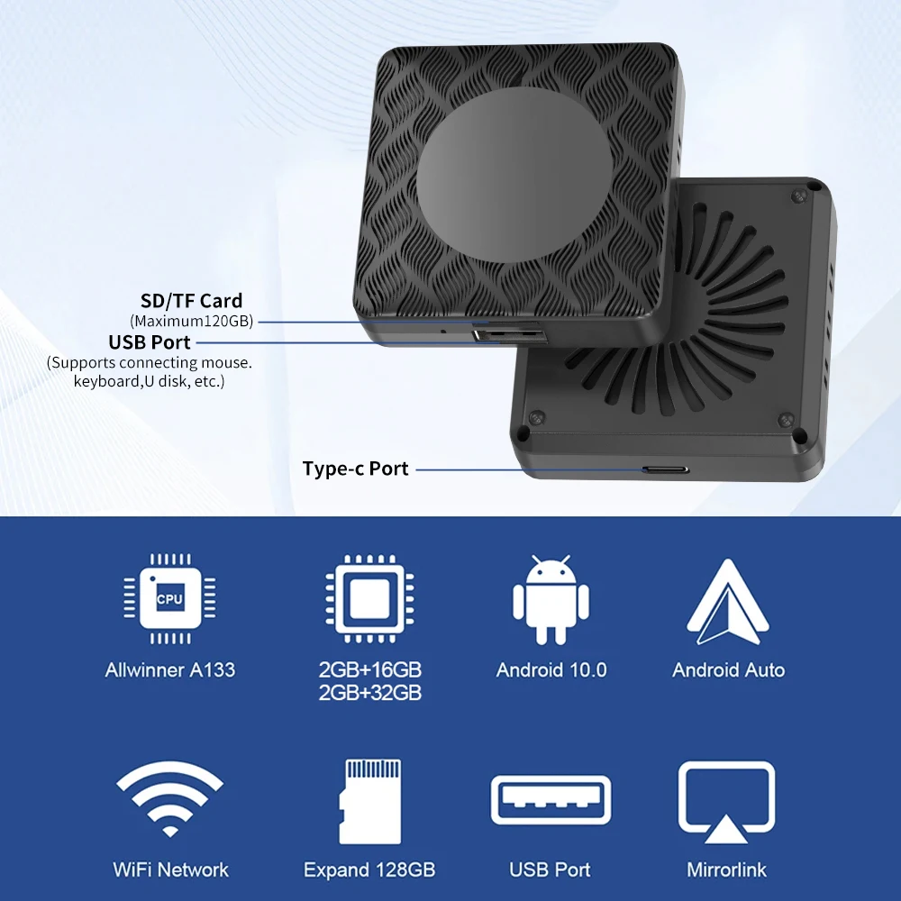 2025 3 في 1 CarPlay Ai Box Android Auto Aadpter Smart TV Box 2+16GB Youtube Netflix Video لـ 99% من سيارات Carplay السلكية