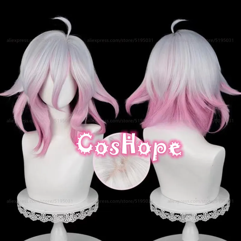 LOL Briar Cosplay Wig 42cm Medium Long Hair Silver White Gradient Pink Wig Cosplay Anime Wigs Heat Resistant Synthetic Wigs