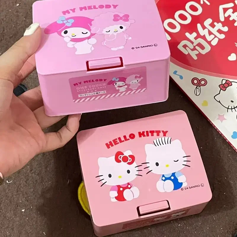 1pc Hellokitys Kuromi Plastic Storage Box with Press Open Lid - Modern Storage for Dental Floss, Cosmetic Pads, and Small Items