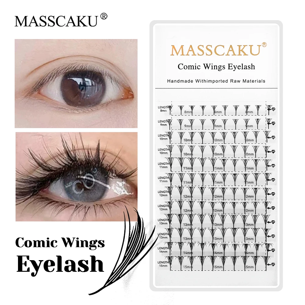 Wholesale MASSCAKU C/D Curl Fluffy Handmade Comic Spire Eyelashes Fast Grafting Premade Fans Eyelash without Scattering Roots