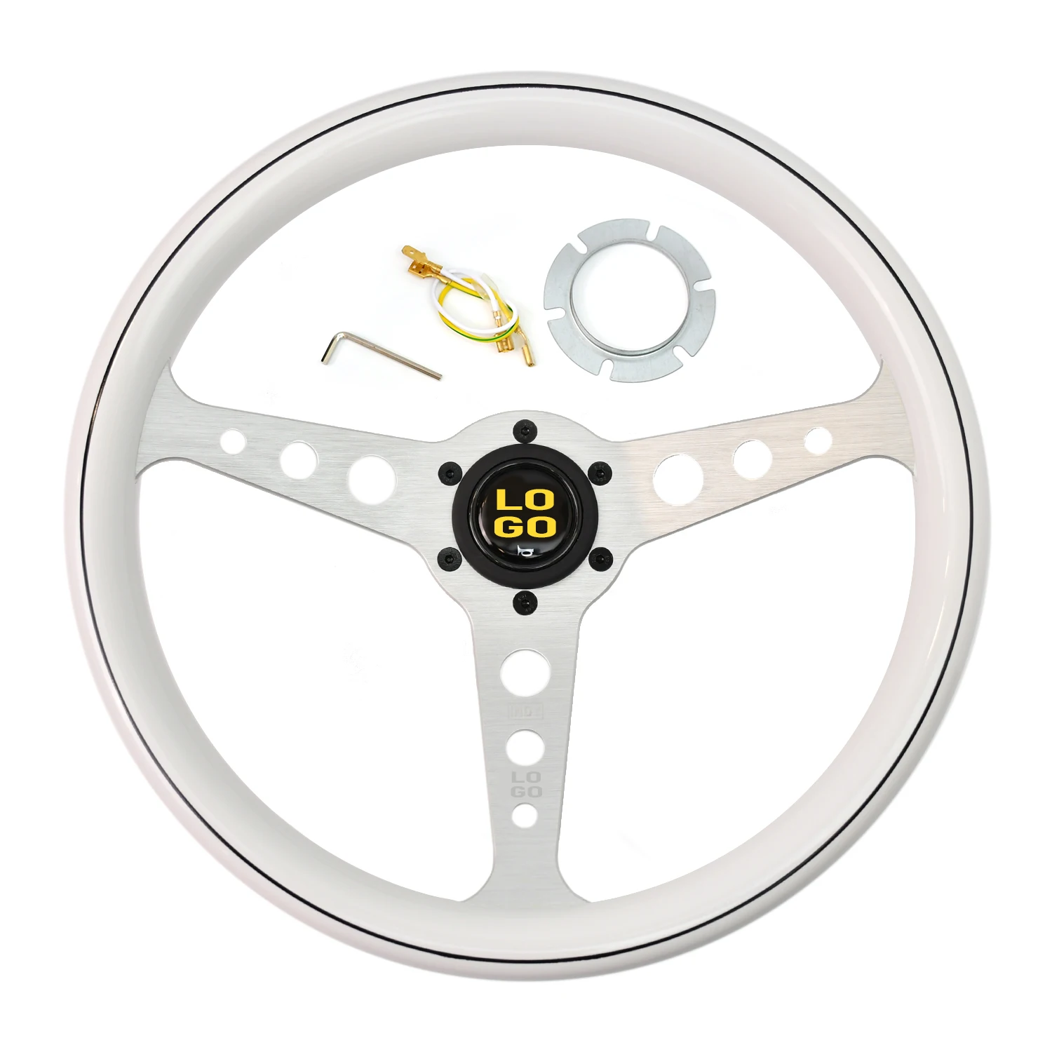 

Universal ABS Car steering wheel 345 mm White color retro sports steering wheel