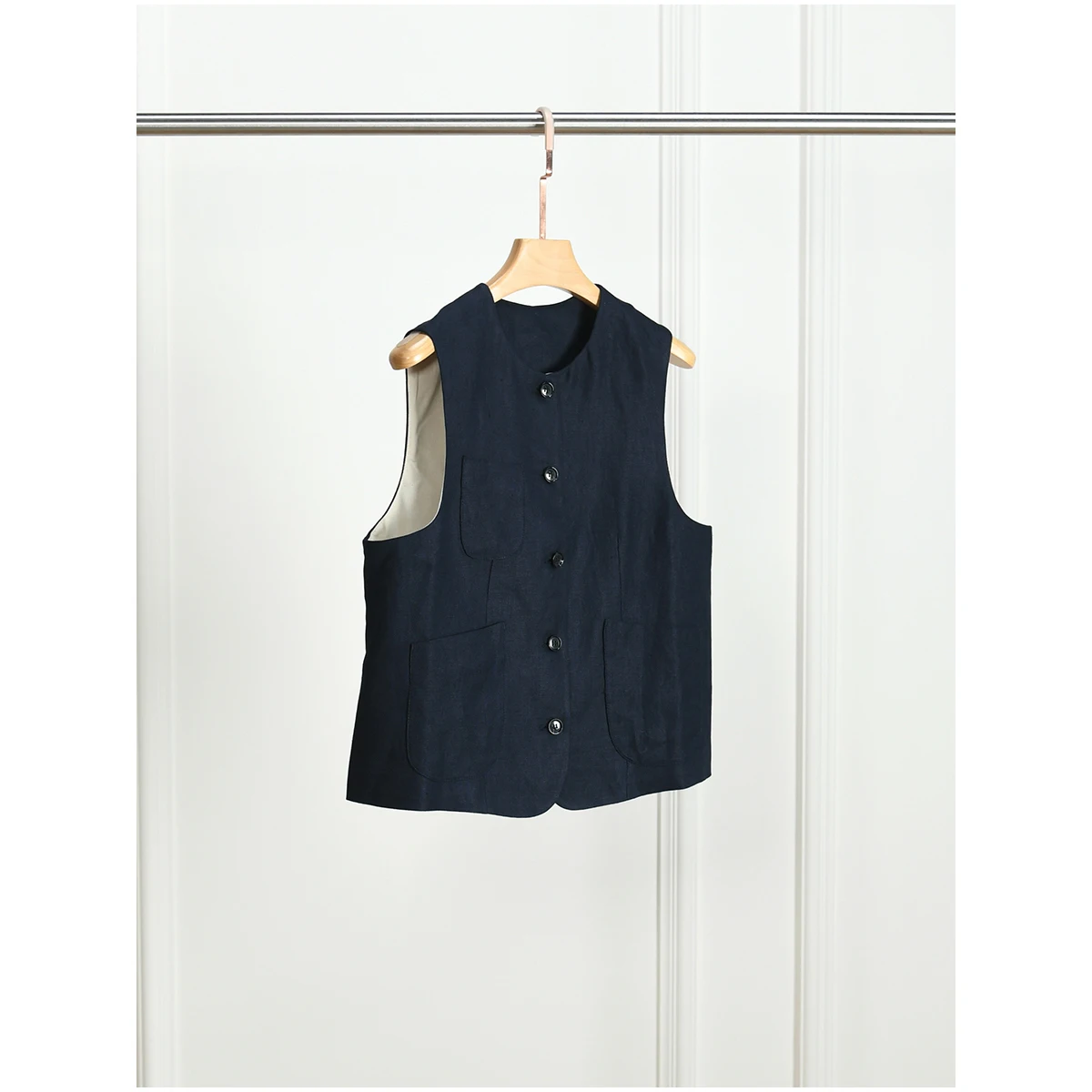 

Хлопково-льняной жилет, круглый жилет Y5523, универсальный художественный уличный жилет длиной, с одной пуговицей, чистый цвет