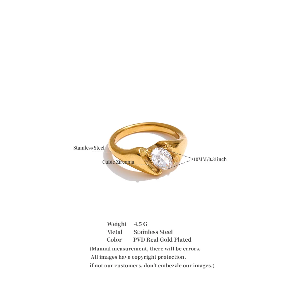Yhpup Größe 678 Edelstahlring mit glänzendem Zirkonia-Guss, 18 Karat Goldfarbe, PVD-beschichtet, bezaubernder Fingerschmuck – Detail 1