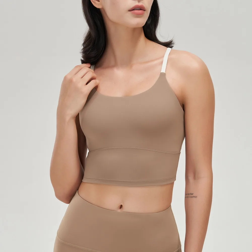 対照的な色の女性用ネイキッドフィールヨガスポーツブラ – 水滴クロスレーサーバック、フィットネスとランニング用の衝撃吸収
