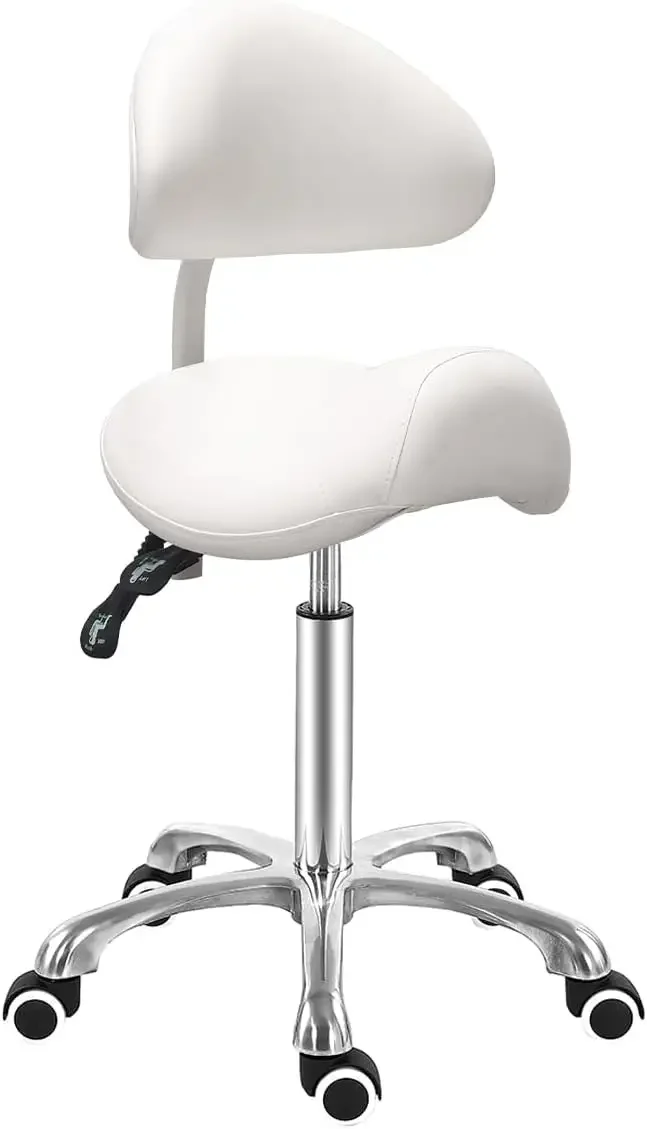 Saddle Stool Chair with Back Ergonomic Rolling Esthetician Seat for Salon Tattoo Shop Spa Dentist Clinic (Adjustable Backr