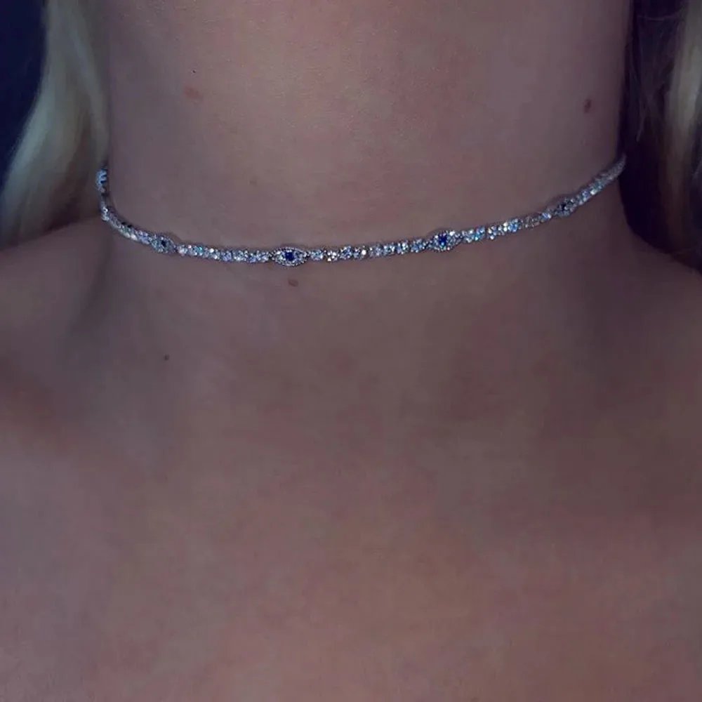 لامعة حجر الراين المختنق قلادة للنساء ، عين الشر ، التركية الأزرق العين ، كريستال تنس سلسلة ، مجوهرات اكسسوارات ، موضة