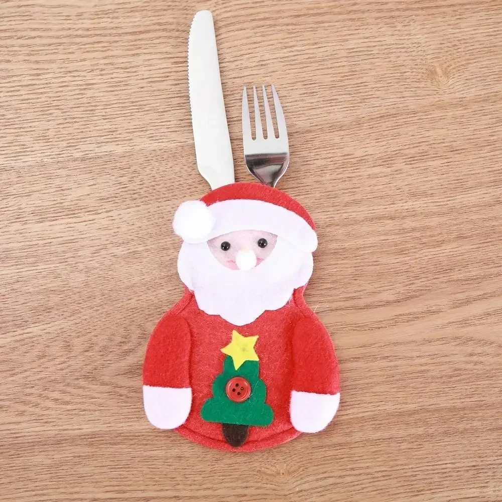 Christmas Elder Snowman Elk Doll Knife And Fork Cutlery Set Cloth Art Knife And Fork Set Decoration For XMAS Dining Table