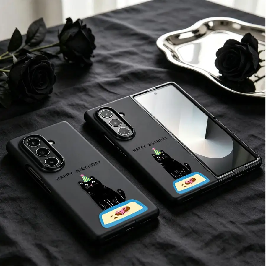 Back Phone Cover Case for Samsung Galaxy Z Fold 8 Z Fold 7 6 5 4 3 ZFold6 ZFold3 ZFold4 ZFold7 ZFold5 Black Cat Birthday Gift