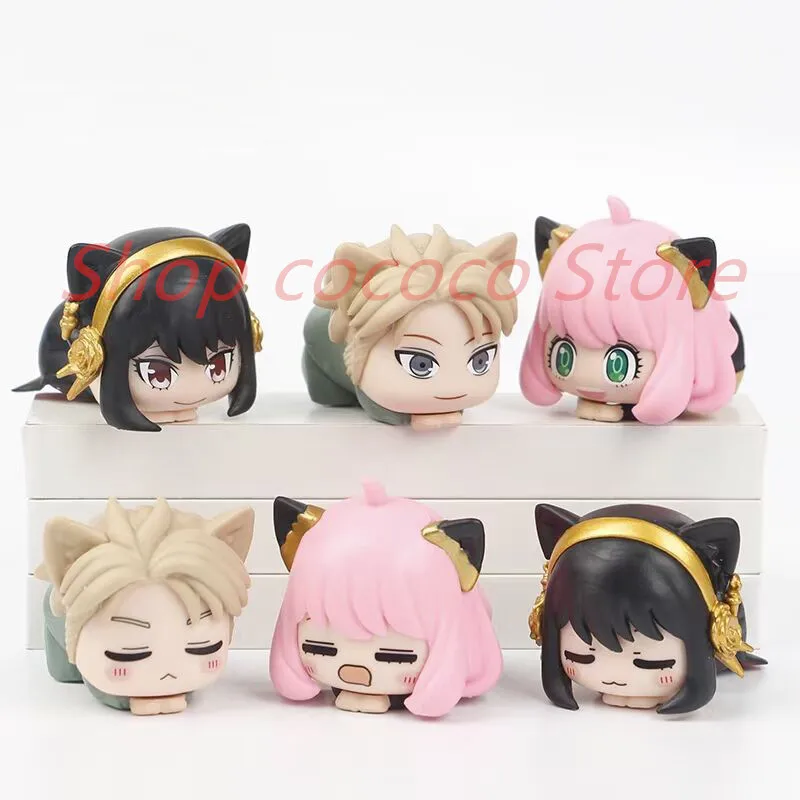 6Pcs Anime SPY Family Anya Napping Cat Model Yor Forger Toy Twilight Gift Collection Cute Aciton Figure Becky Damian  4CM