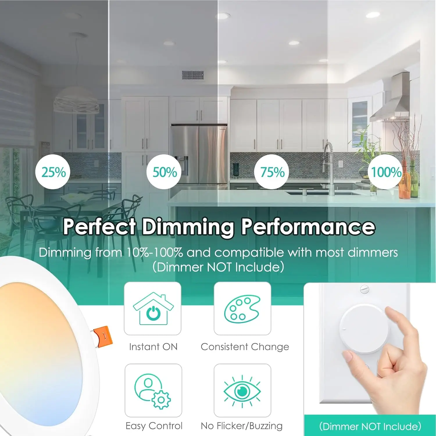 Maxvolador 6 Inch Ultra-Thin Led Recessed Ceiling Light With Junction Box 1200Lm High Brightness 6-Pack, 5Cct