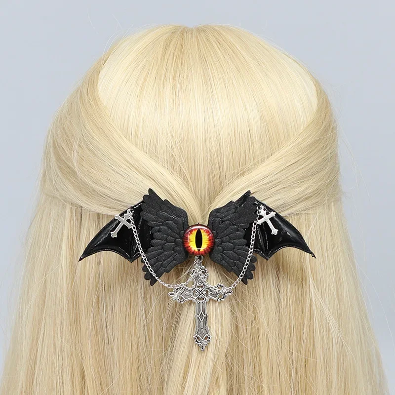 2024 New Arrival White Black Angel Devil Hair Clip Eyes Sub-culture Gothic Dark Headgear Halloween Girls Side Clip