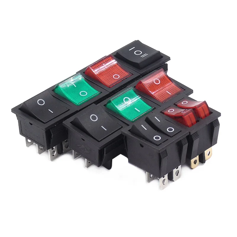 Rocker Power Switch 25*31mm KCD4-201 4 Pin 6 Pin 2 / 3 Position 16A 250V 20A 125VAC Green Red Black Button with Light