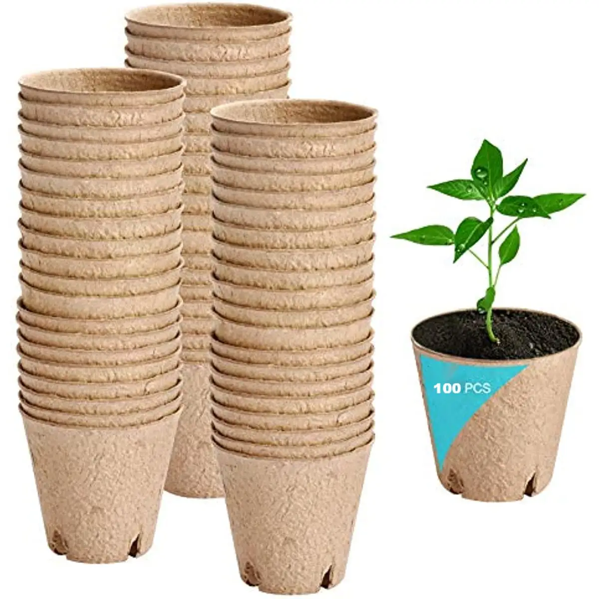 

Peat Pots for Seedlings, Biodegradable Seeds Starter, Nursery Pots for Plant Vegetables or Herbs, 3.15 in, 100 Pack