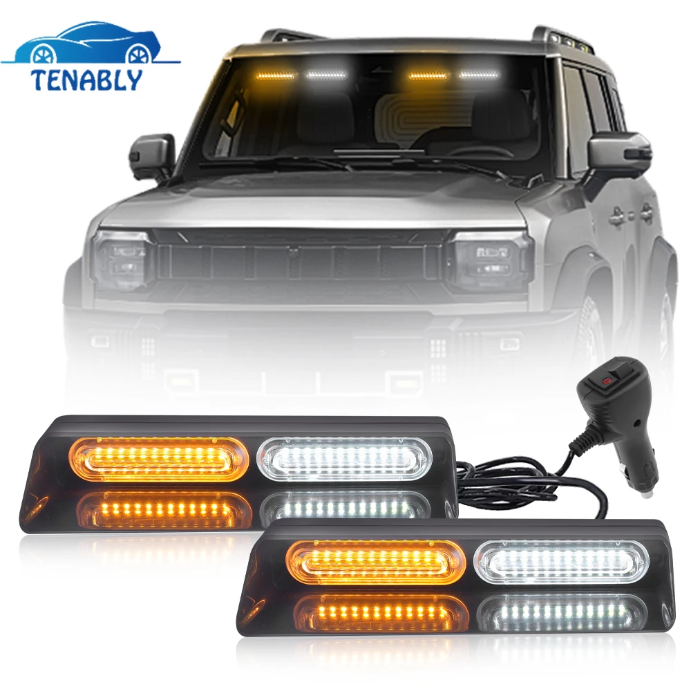 4*12 LED Dash LED Strobe Light 12V Interior Windshield  Front Rear Flashing Warning Light Safety Beacon Amber Strobe Lamp Plug