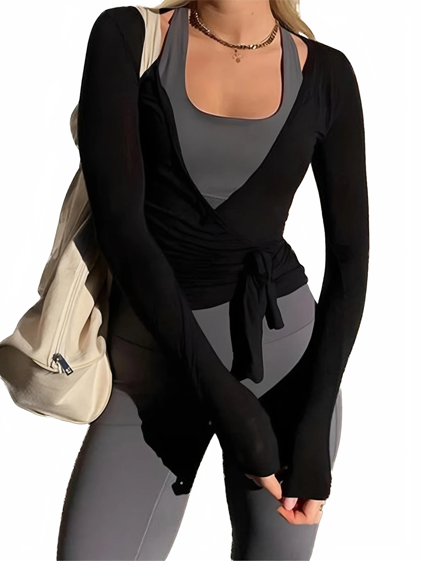 

Женские осенние футболки с длинным рукавом и v-образным вырезом, облегающая базовая однотонная повседневная облегающая футболка на шнуровке