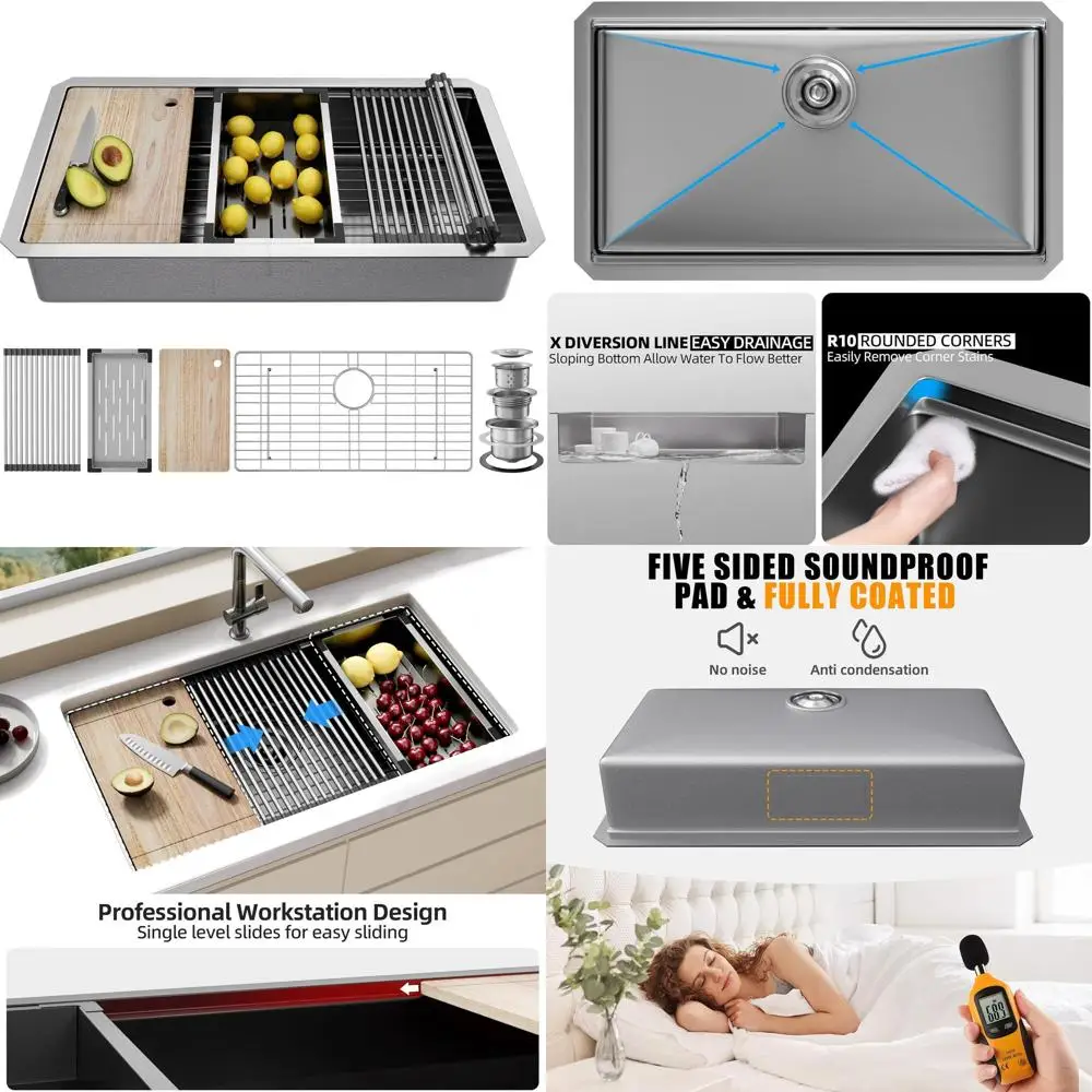 

Кухонная мойка из нержавеющей стали 16-го класса прочности, одинарная, для установки под столешницу, 32 x 19 дюймов