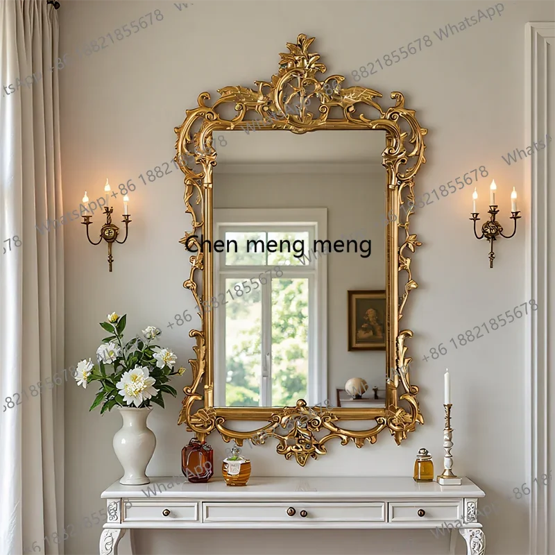 A139French retro wall mirror living room porch fireplace decorative mirror American washstand makeup mirror